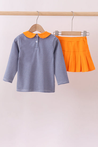 Premium Orange Clemson stripe football embroidery skorts set