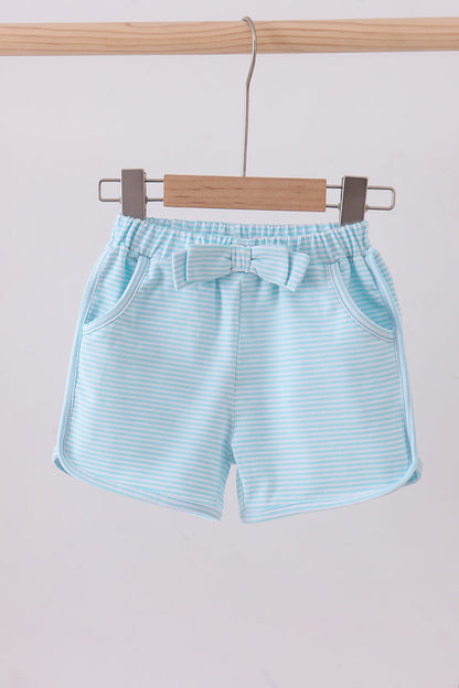 Premium Mint&white stripe bow shorts - Cloudling Kids Clothing