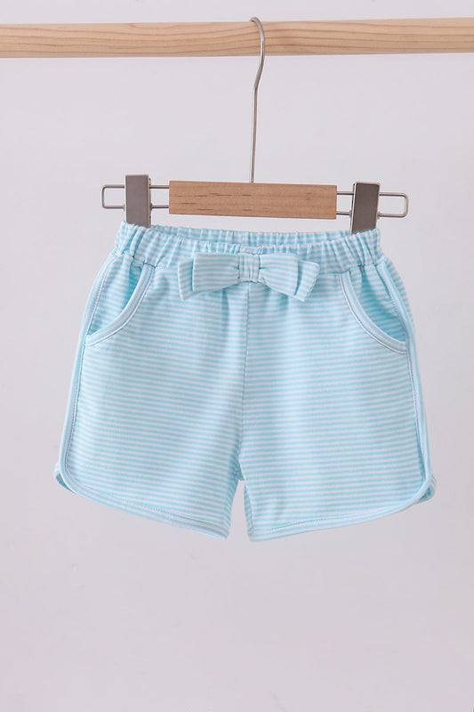 Premium Mint&white stripe bow shorts - Cloudling Kids Clothing