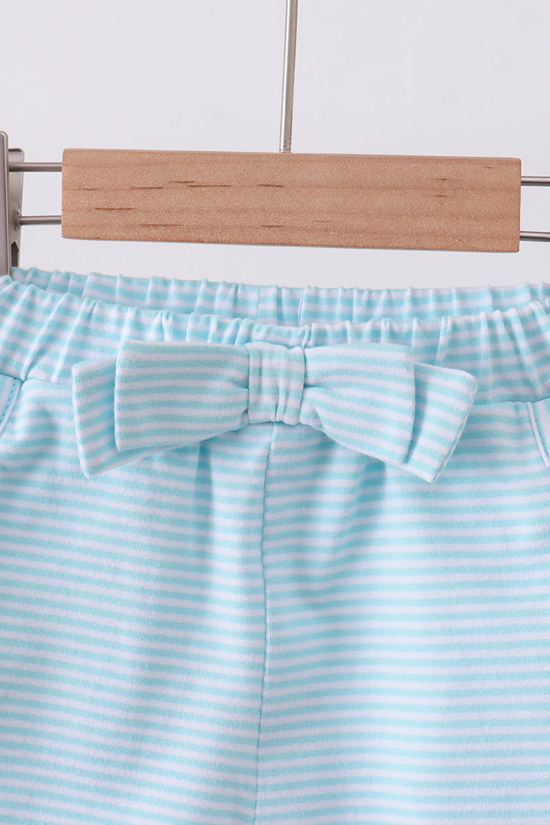 Premium Mint&white stripe bow shorts - Cloudling Kids Clothing