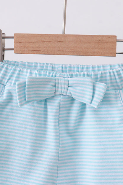 Premium Mint&white stripe bow shorts - Cloudling Kids Clothing