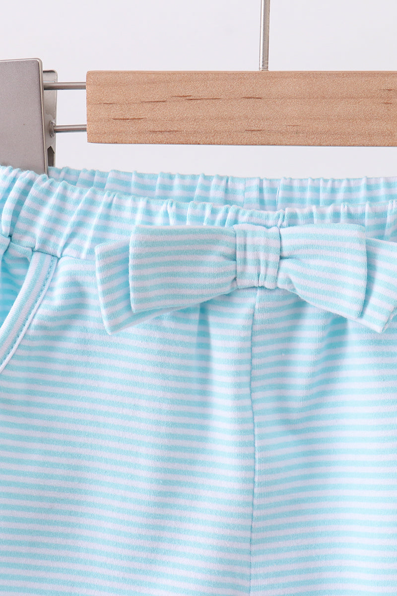 Premium Mint&white stripe bow shorts - Cloudling Kids Clothing