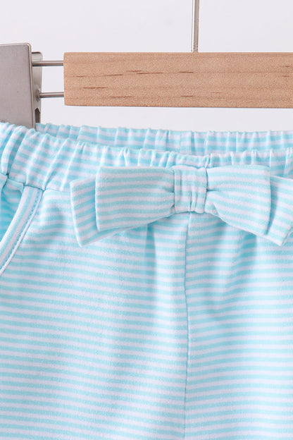 Premium Mint&white stripe bow shorts - Cloudling Kids Clothing