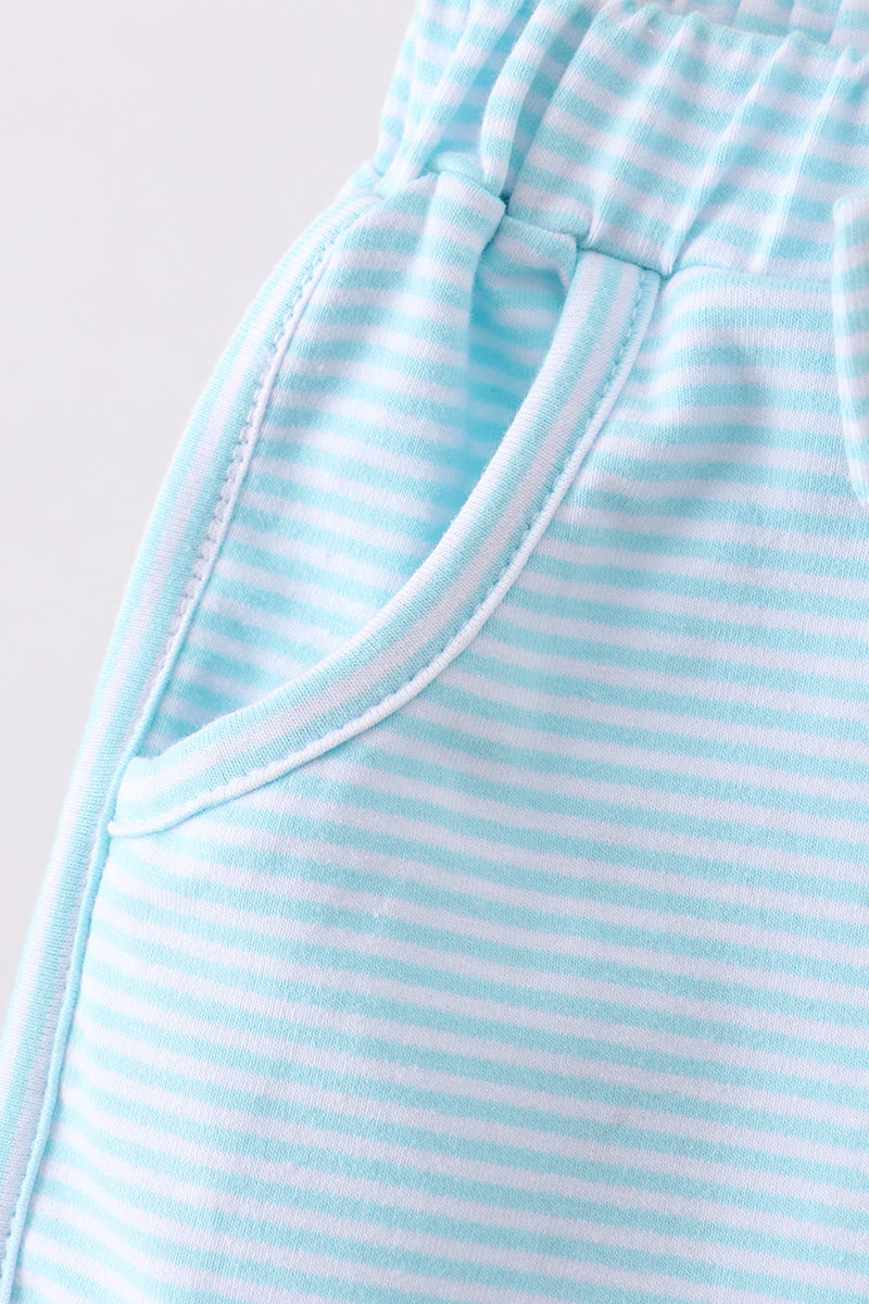 Premium Mint&white stripe bow shorts - Cloudling Kids Clothing