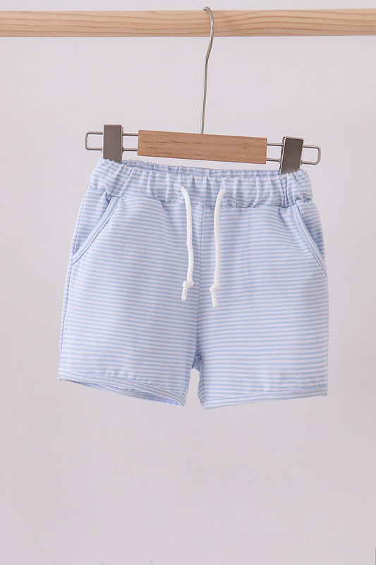 Premium Blue&white stripe drawstring shorts - Cloudling Kids Clothing