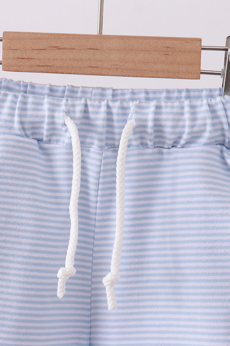 Premium Blue&white stripe drawstring shorts - Cloudling Kids Clothing