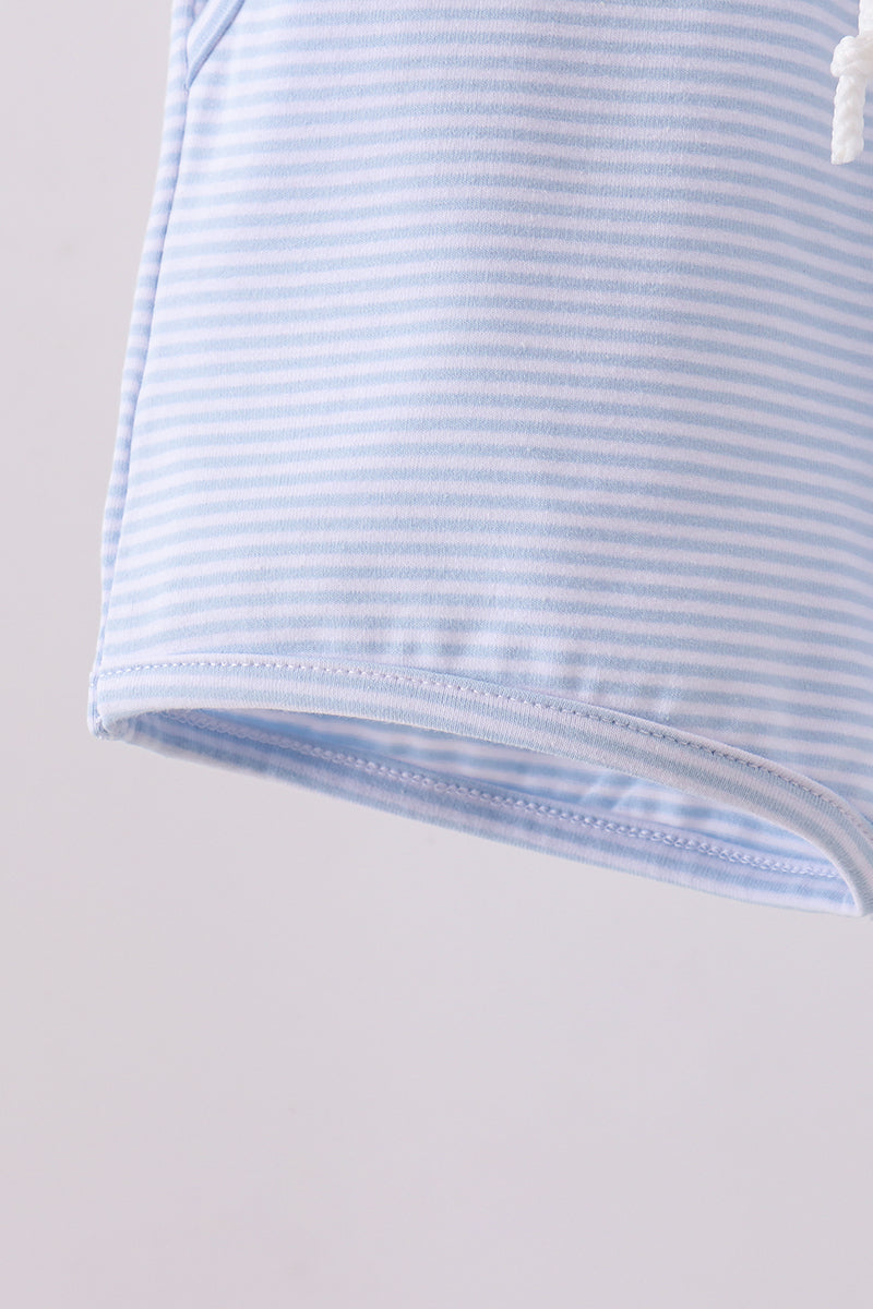 Premium Blue&white stripe drawstring shorts - Cloudling Kids Clothing