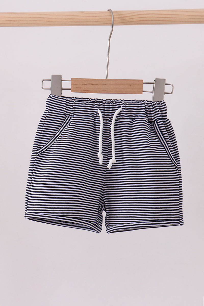 Premium Navy&white stripe drawstring shorts - Cloudling Kids Clothing