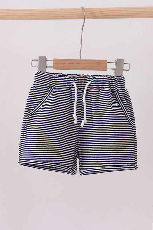 Premium Navy&white stripe drawstring shorts - Cloudling Kids Clothing