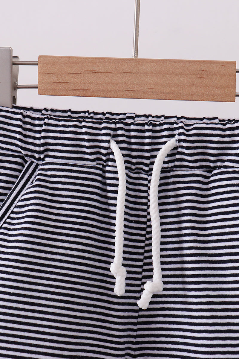 Premium Navy&white stripe drawstring shorts - Cloudling Kids Clothing