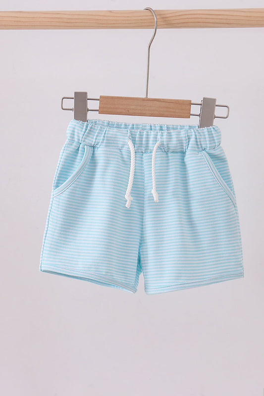 Premium Mint&white stripe drawstring shorts - Cloudling Kids Clothing