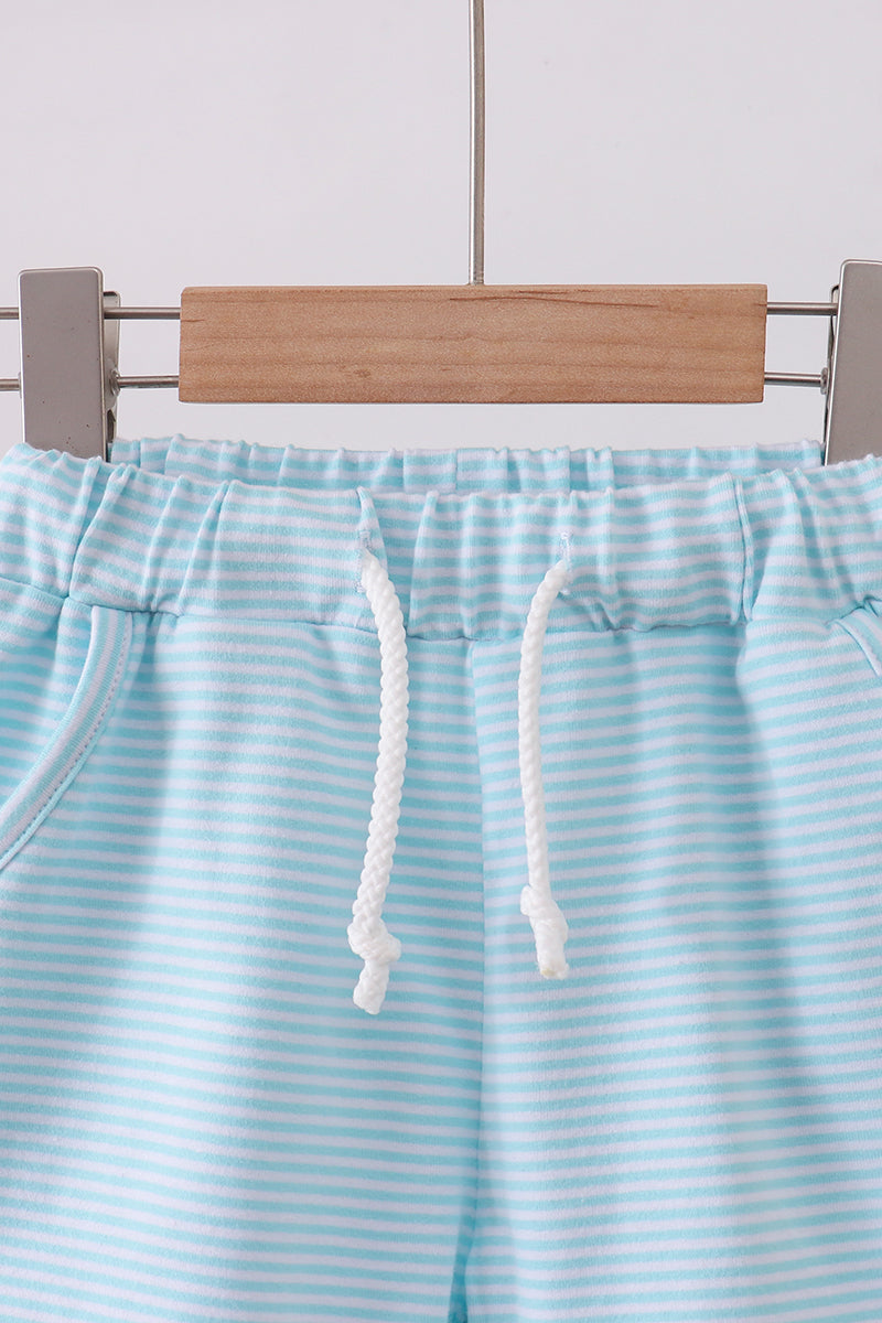 Premium Mint&white stripe drawstring shorts - Cloudling Kids Clothing