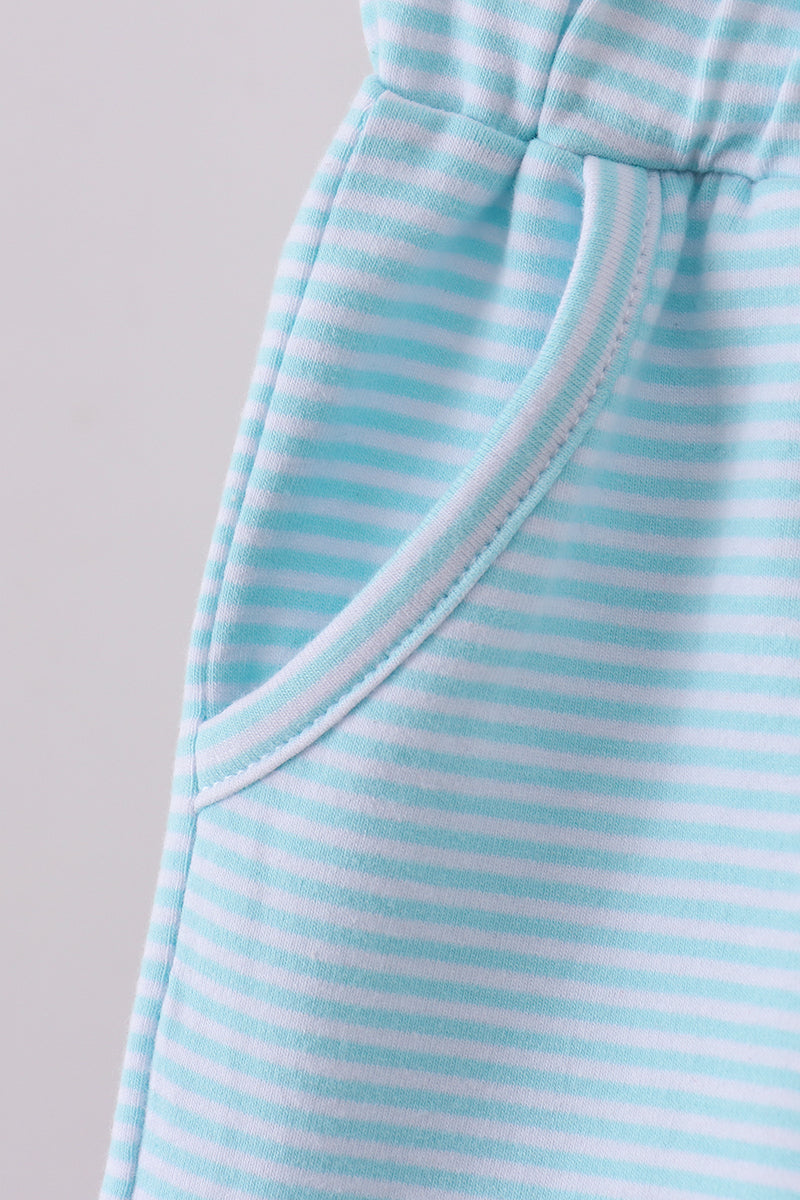 Premium Mint&white stripe drawstring shorts - Cloudling Kids Clothing