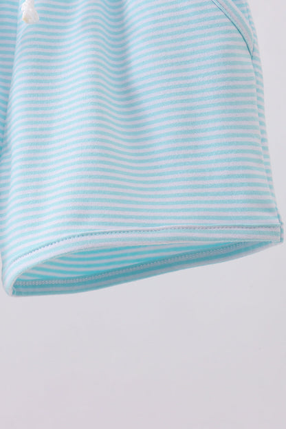 Premium Mint&white stripe drawstring shorts - Cloudling Kids Clothing