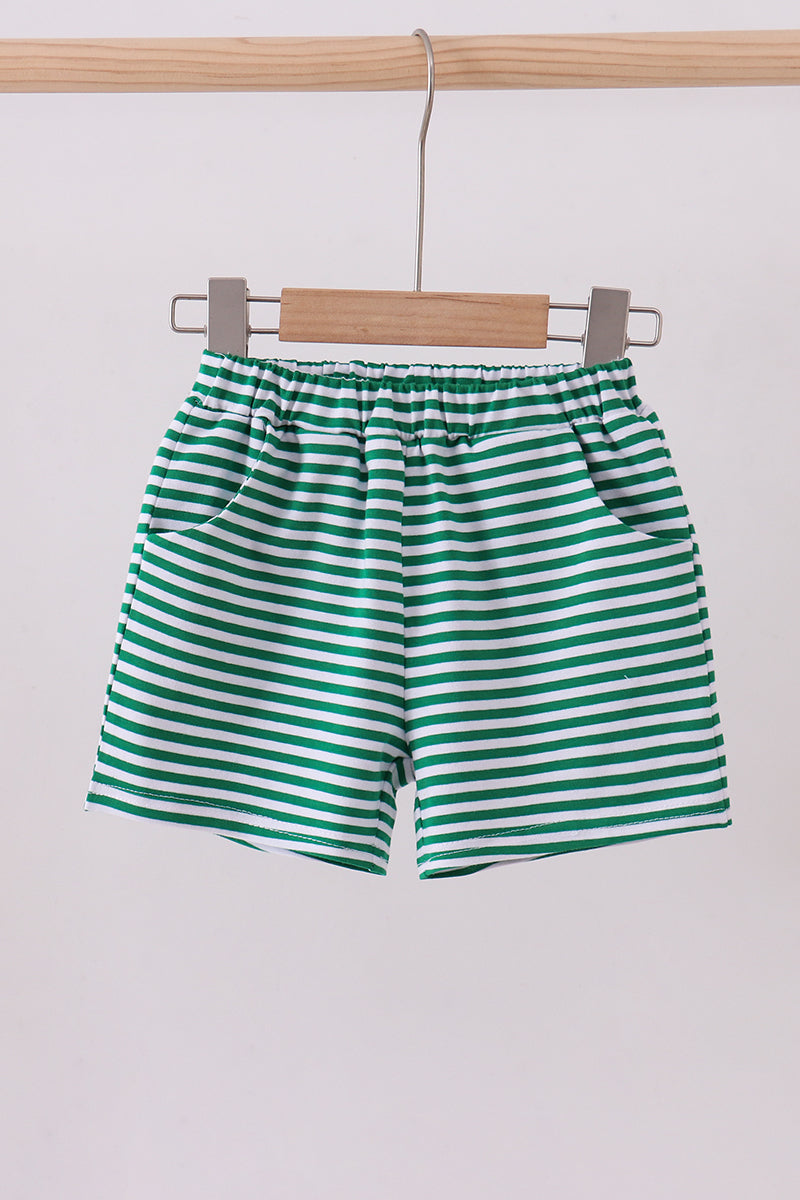Premium Green&white stripe shorts - Cloudling Kids Clothing