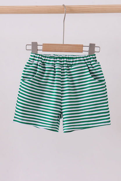 Premium Green&white stripe shorts - Cloudling Kids Clothing