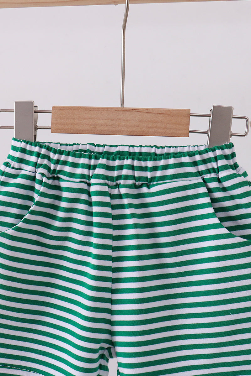 Premium Green&white stripe shorts - Cloudling Kids Clothing