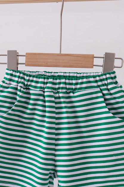 Premium Green&white stripe shorts - Cloudling Kids Clothing