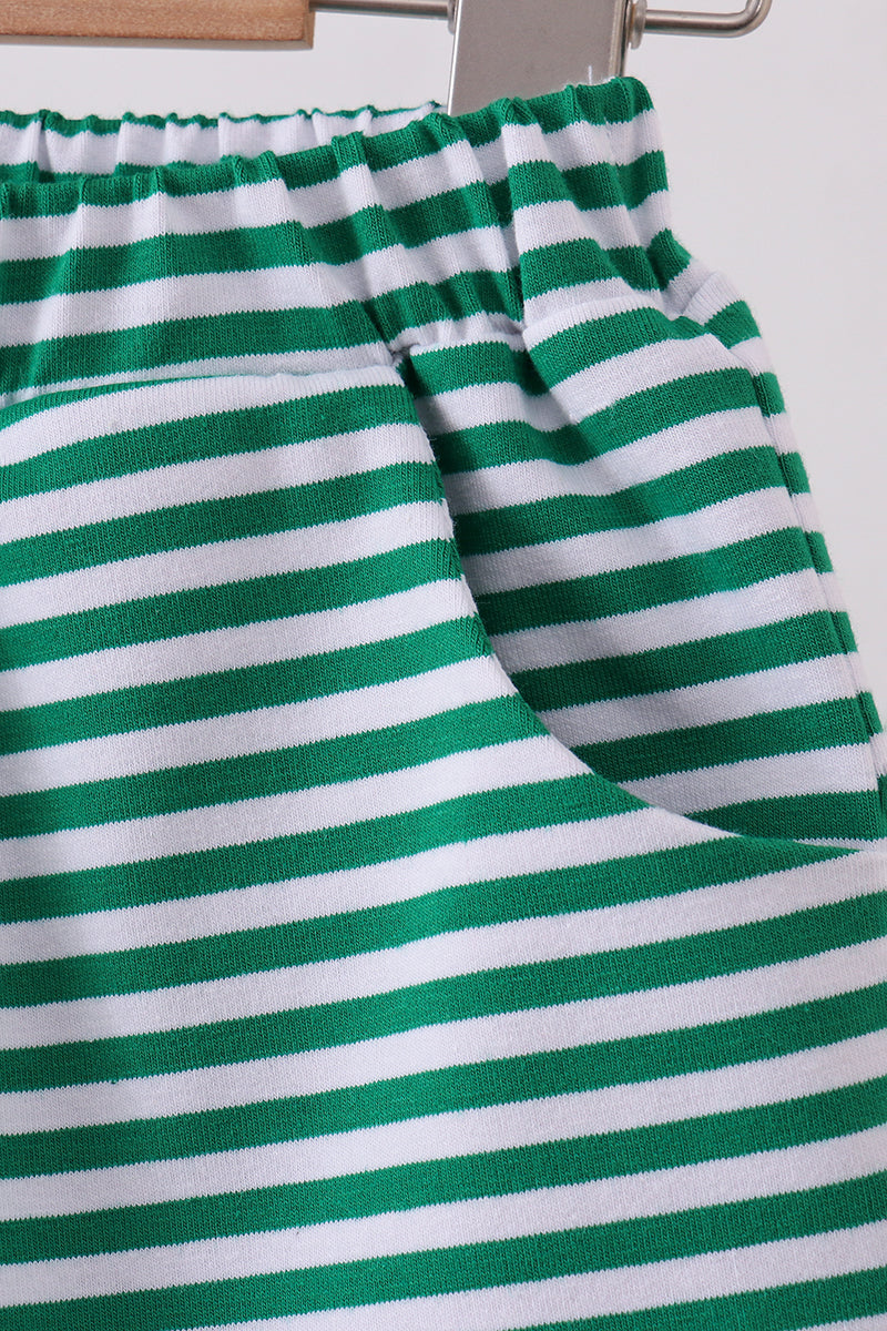Premium Green&white stripe shorts - Cloudling Kids Clothing
