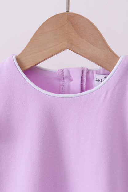 Purple flutter sleeve scalloped top