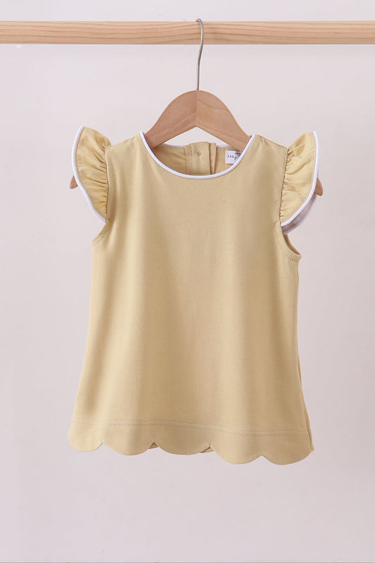 Khaki flutter sleeve scalloped top - Cloudling Kids Clothing