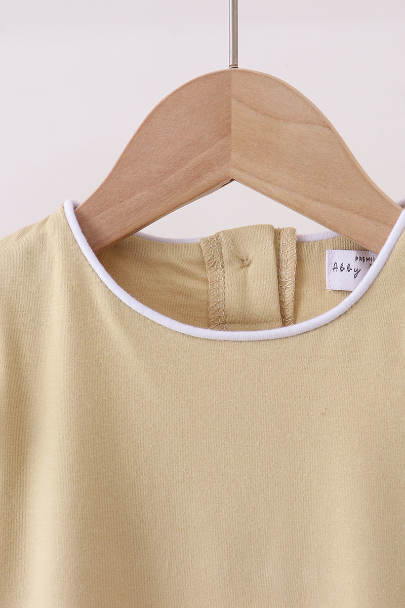 Khaki flutter sleeve scalloped top - Cloudling Kids Clothing