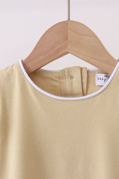Khaki flutter sleeve scalloped top - Cloudling Kids Clothing