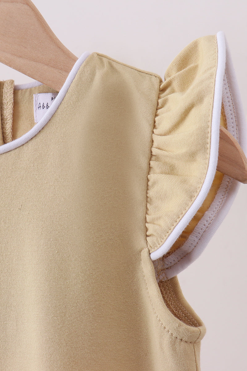 Khaki flutter sleeve scalloped top - Cloudling Kids Clothing