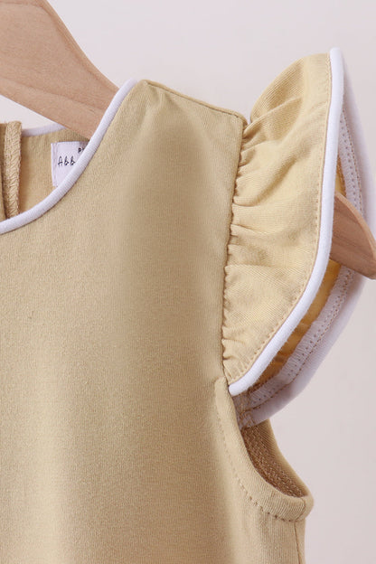 Khaki flutter sleeve scalloped top - Cloudling Kids Clothing