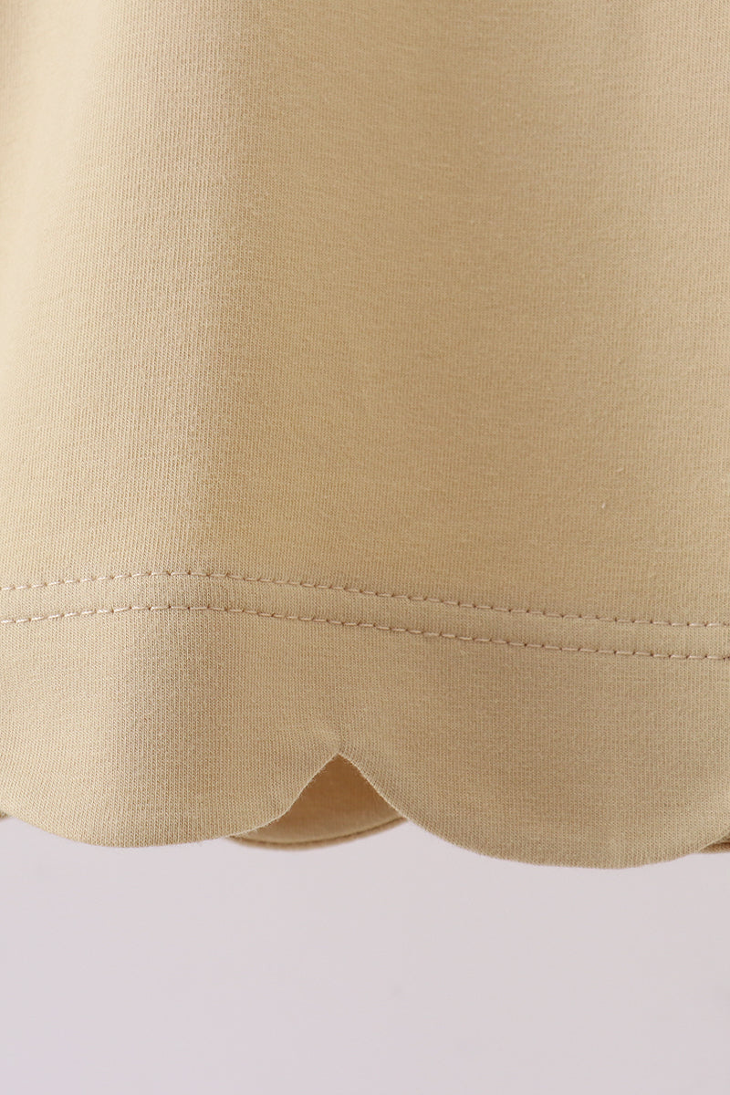 Khaki flutter sleeve scalloped top - Cloudling Kids Clothing