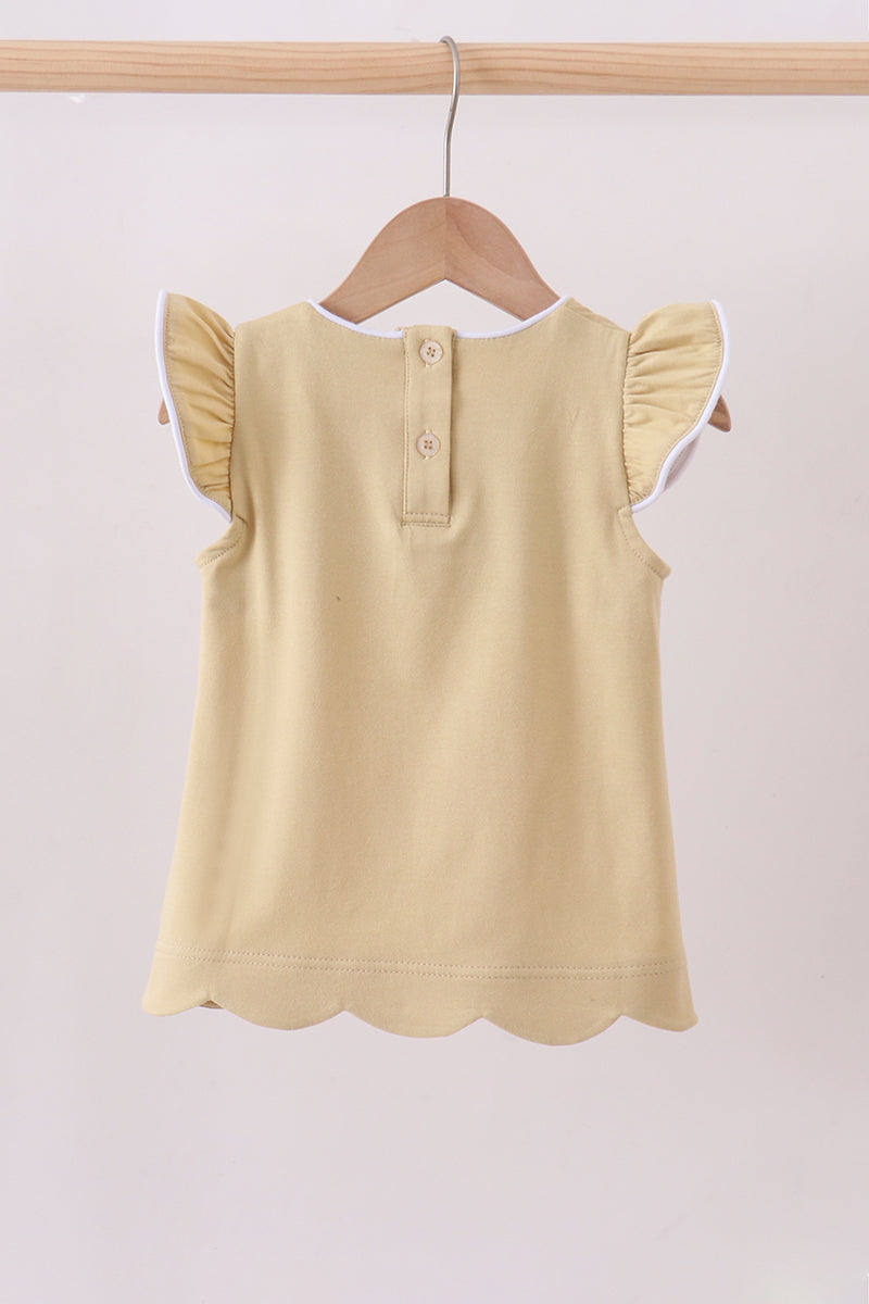 Khaki flutter sleeve scalloped top - Cloudling Kids Clothing