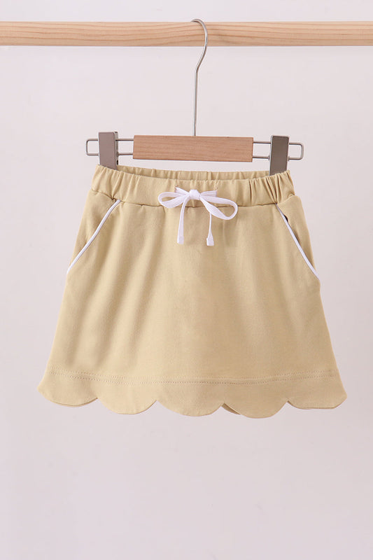 Khaki scallop hem bow skort - Cloudling Kids Clothing
