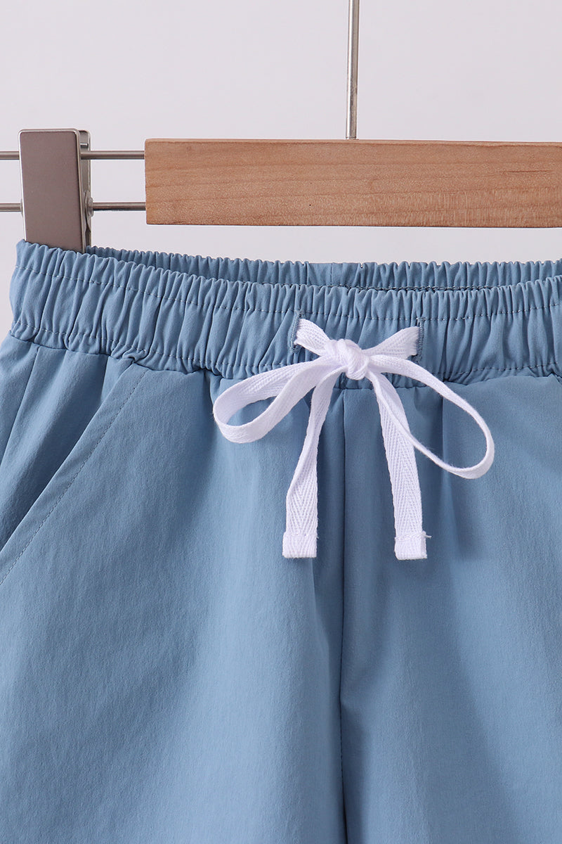Dusty blue pocket performance shorts - Cloudling Kids Clothing