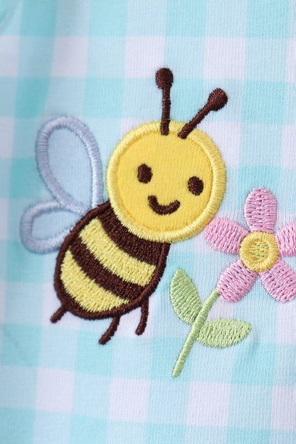 Blue gingham  butterfly & bee pocket flutter dress - Cloudling Kids Clothing