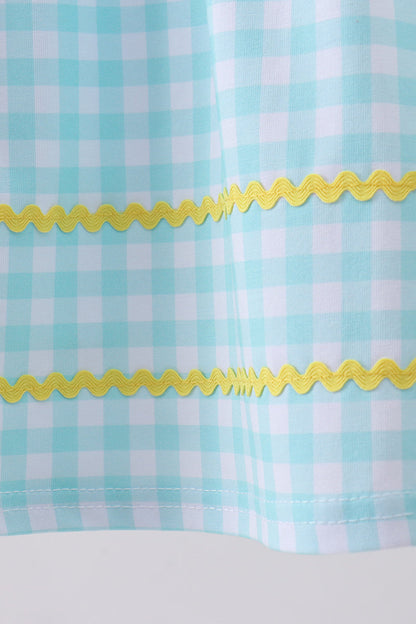 Blue gingham  butterfly & bee pocket flutter dress - Cloudling Kids Clothing