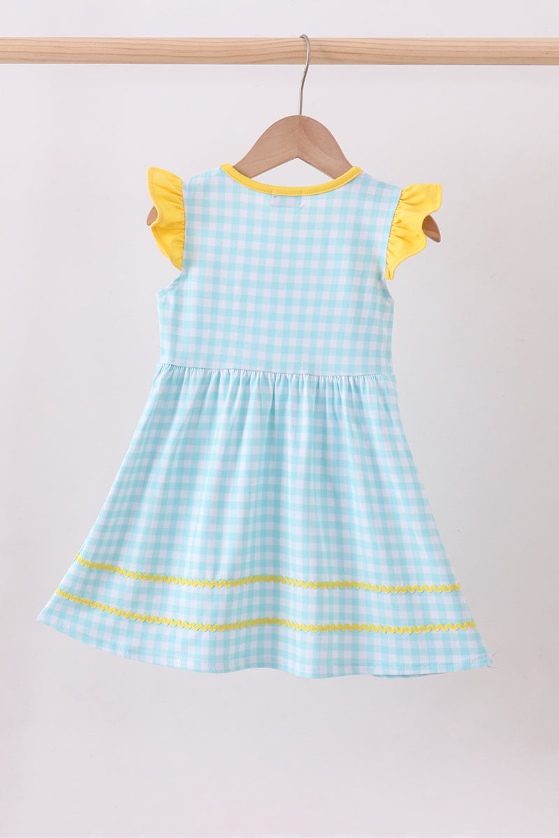 Blue gingham  butterfly & bee pocket flutter dress - Cloudling Kids Clothing