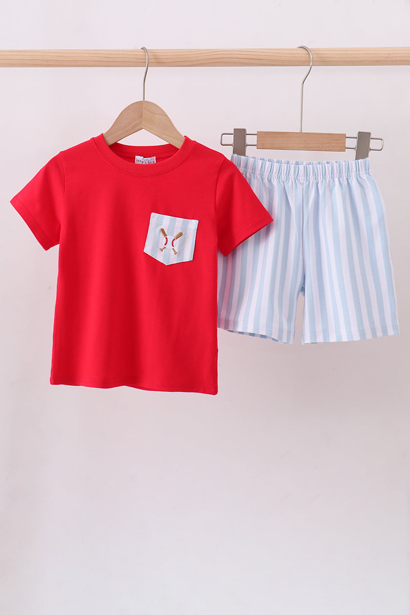 Red baseball shorts set - Cloudling Kids Clothing