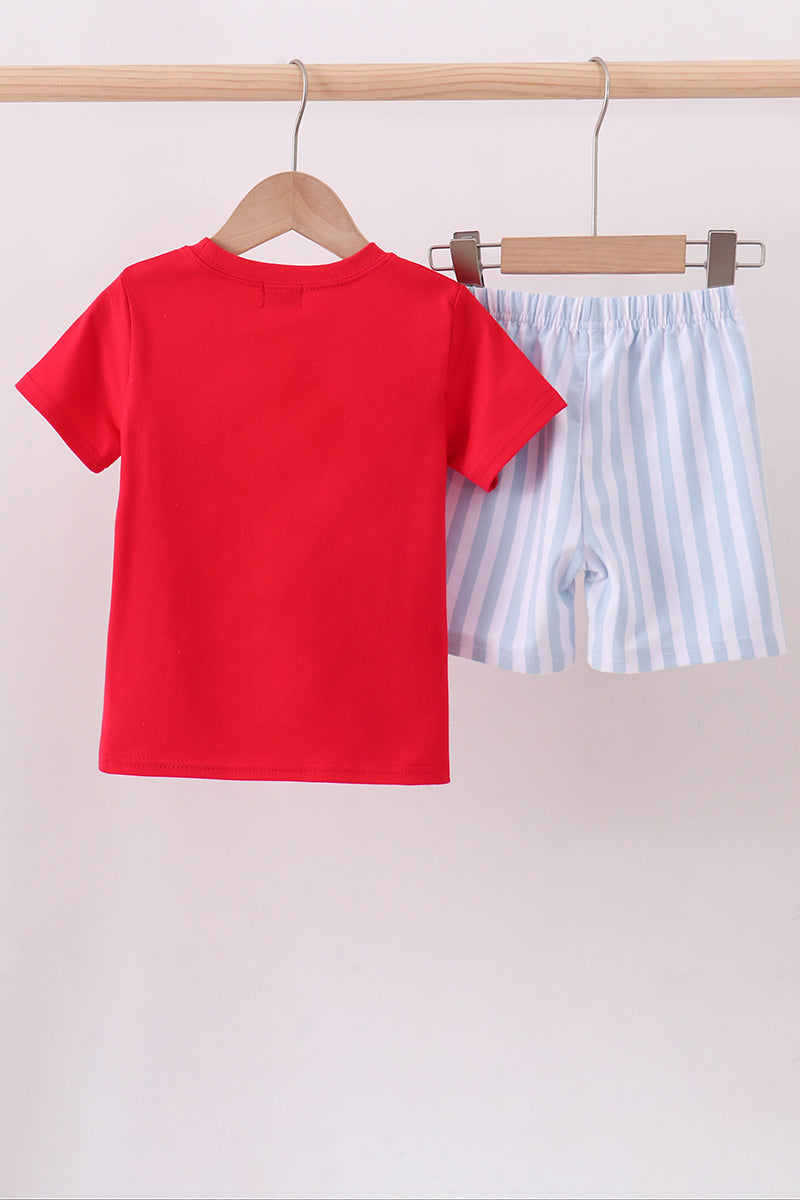 Red baseball shorts set - Cloudling Kids Clothing