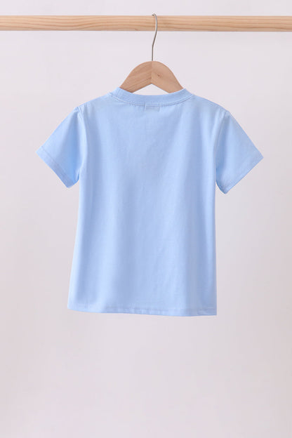 Blue ghost pumpkin embroidery top