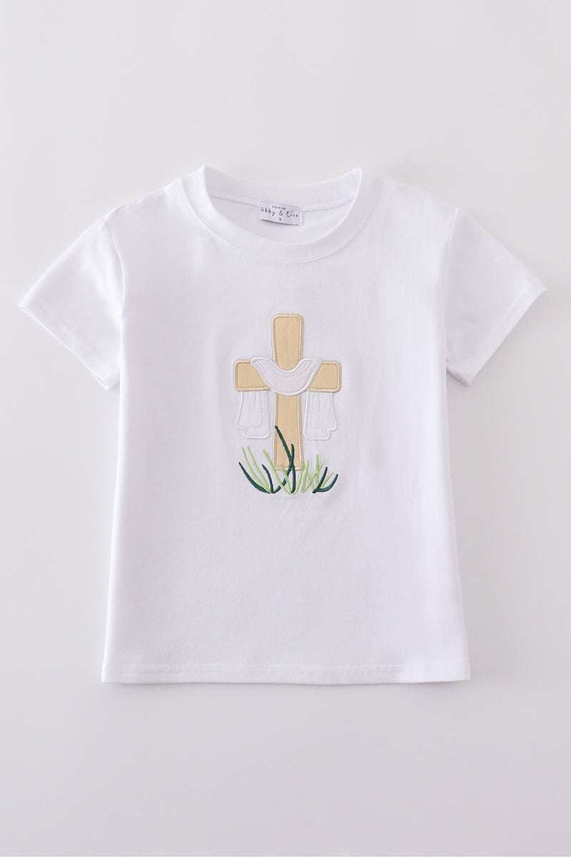 Premium White cross embroidery top - Cloudling Kids Clothing