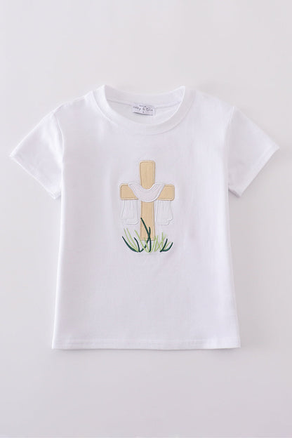 Premium White cross embroidery top - Cloudling Kids Clothing