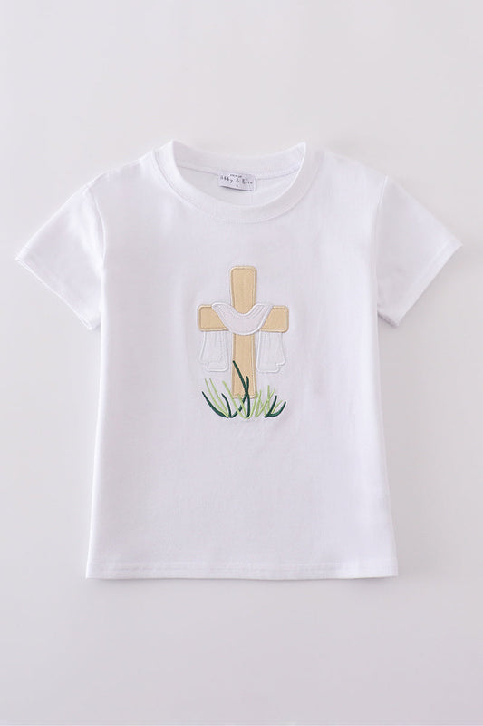 Premium White cross embroidery top - Cloudling Kids Clothing