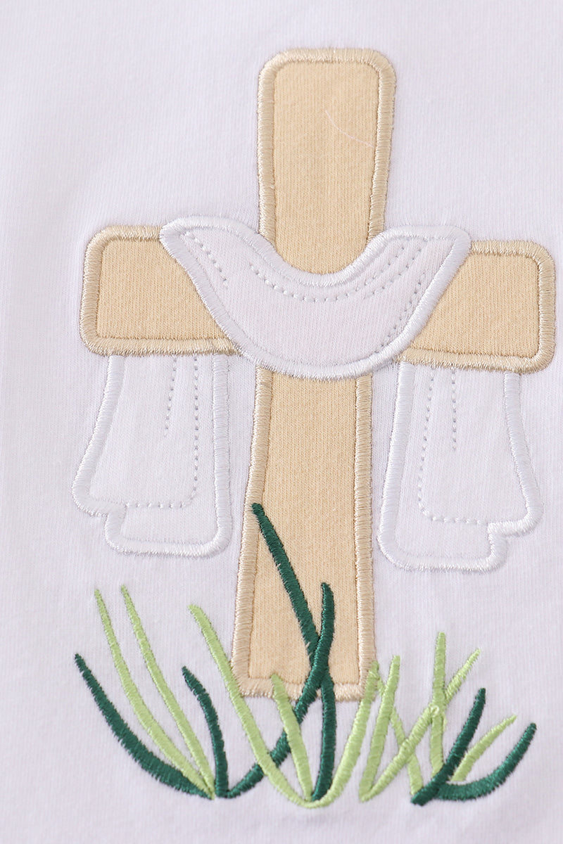 Premium White cross embroidery top - Cloudling Kids Clothing