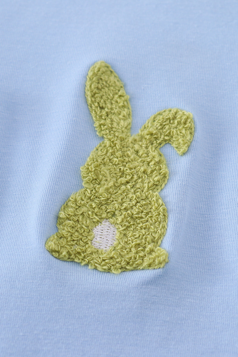 Premium blue bunny embroidery top - Cloudling Kids Clothing