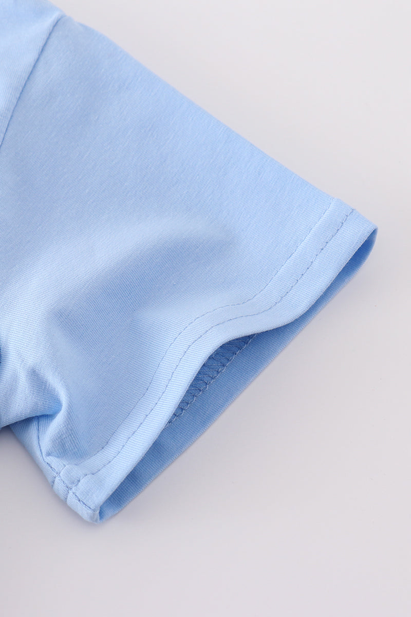 Premium blue bunny embroidery top - Cloudling Kids Clothing