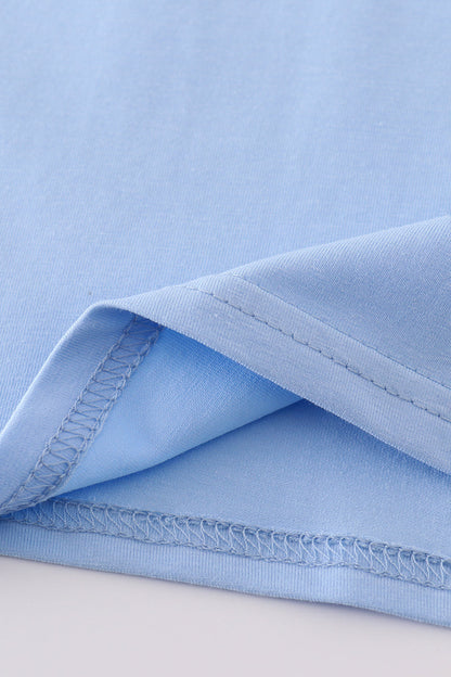 Premium blue bunny embroidery top - Cloudling Kids Clothing