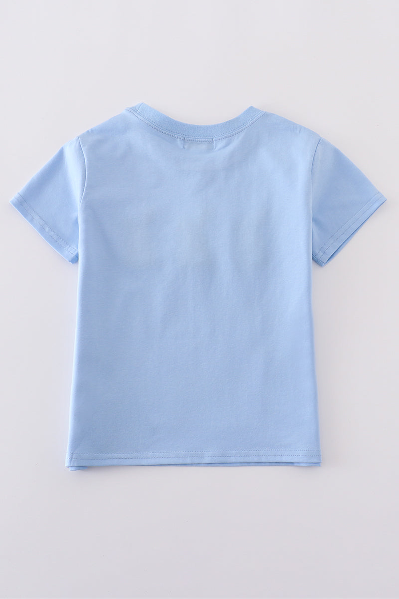 Premium blue bunny embroidery top - Cloudling Kids Clothing