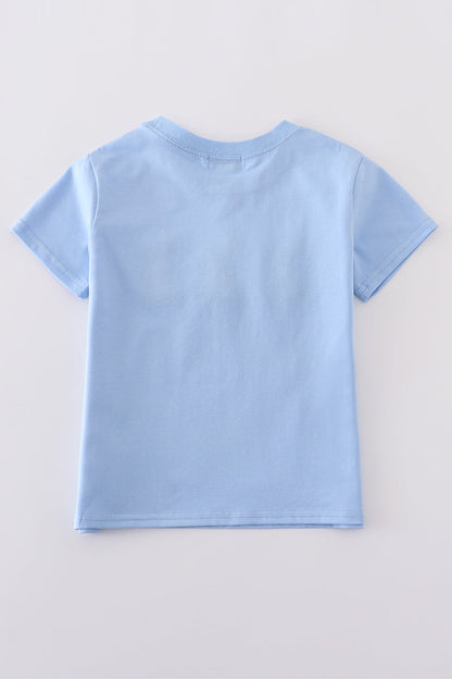 Premium blue bunny embroidery top - Cloudling Kids Clothing
