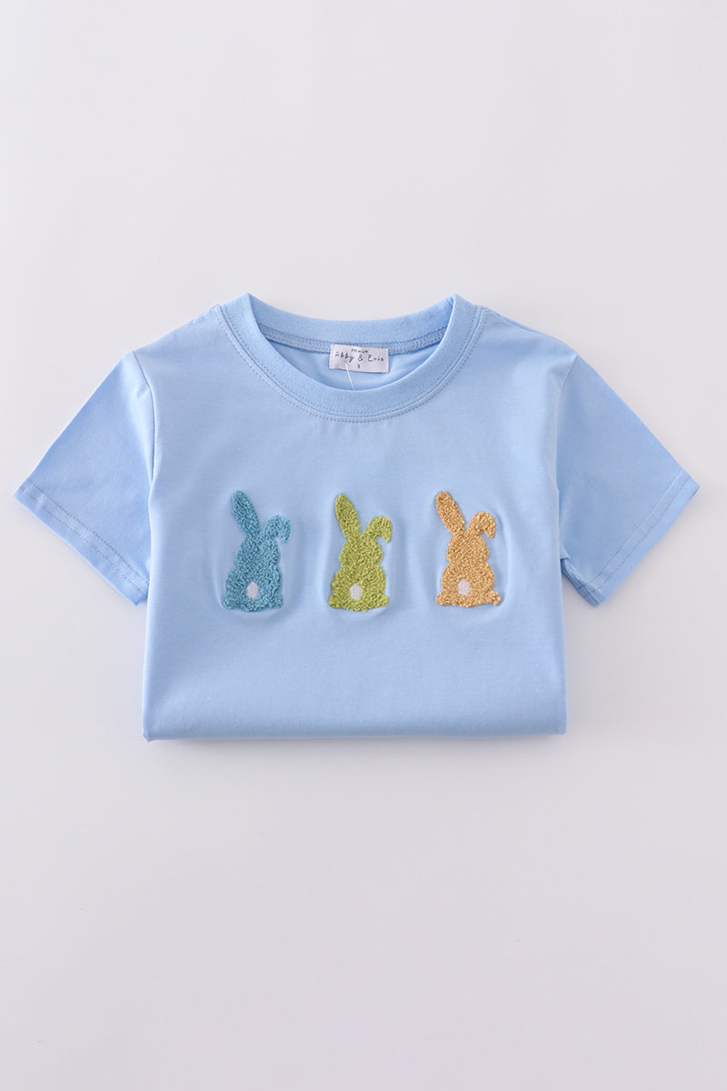 Premium blue bunny embroidery top - Cloudling Kids Clothing