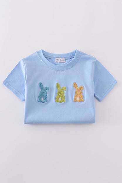 Premium blue bunny embroidery top - Cloudling Kids Clothing